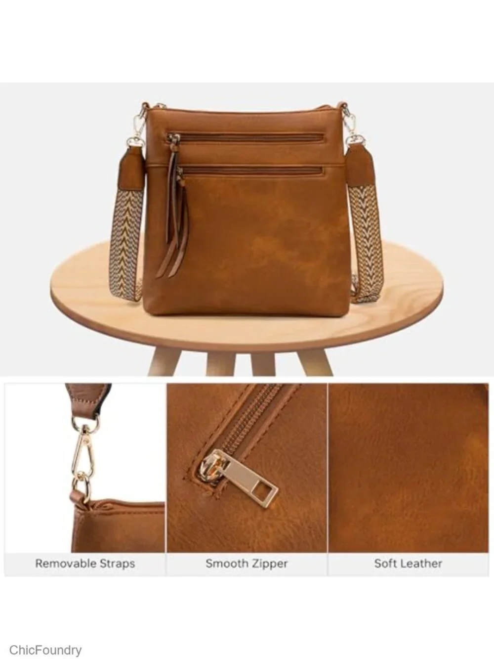 Women's Crossbody Bag Faux Leather Travel Purse with Wide Strap